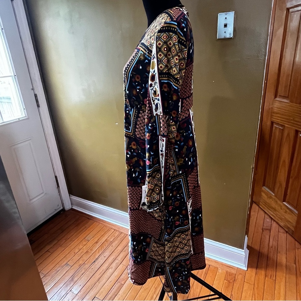 Zara Patchwork Printed Midi Dress Long Sleeve. Sz… - image 4